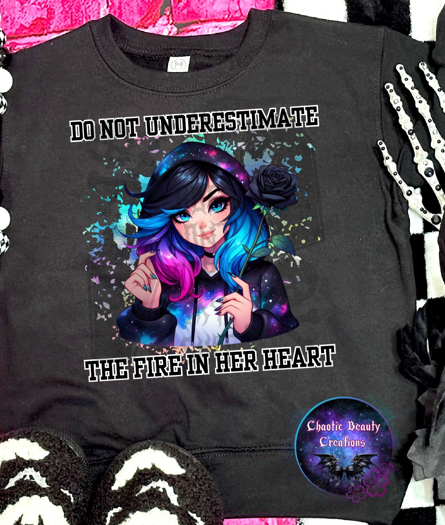 Do not underestimate the fire in her heart (white outline) - png